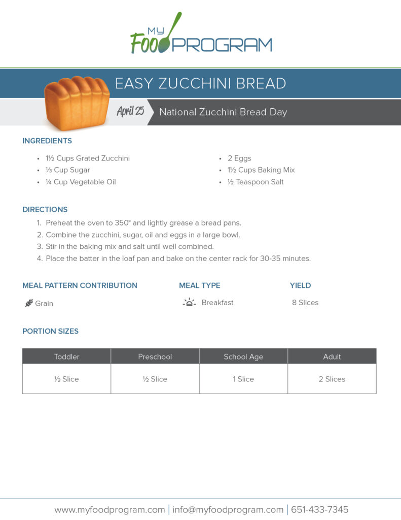 My Food Program Easy Zucchini Bread Recipe