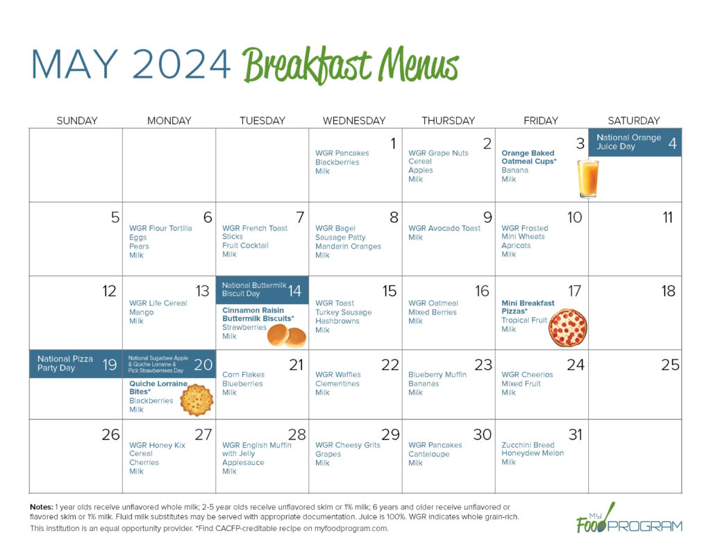 May 2024 Breakfast Menus