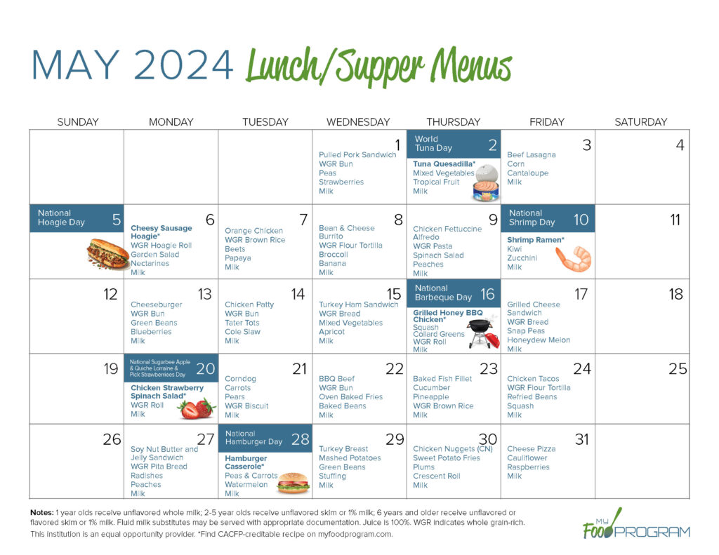 May 2024 Lunch/Supper Menus