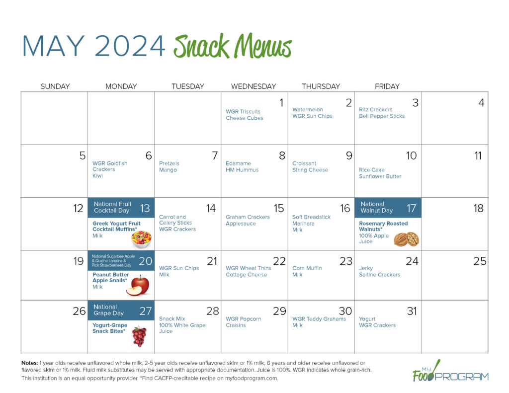 May 2024 Snack Menus