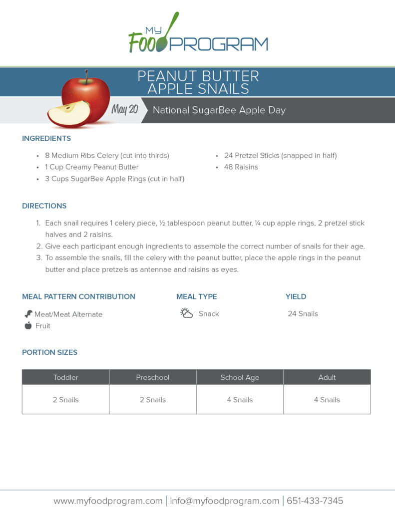 My Food Program Peanut Butter Apple Snails Recipe