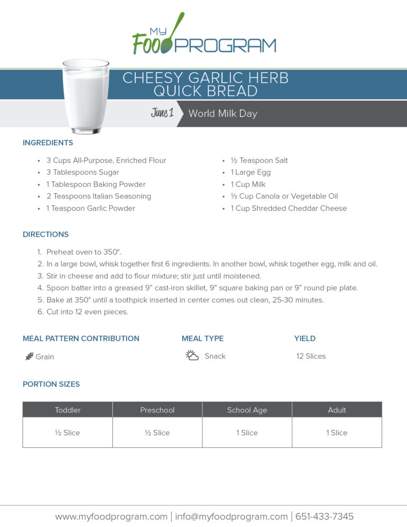 My Food Program Cheesy Garlic Herb Quick Bread Recipe