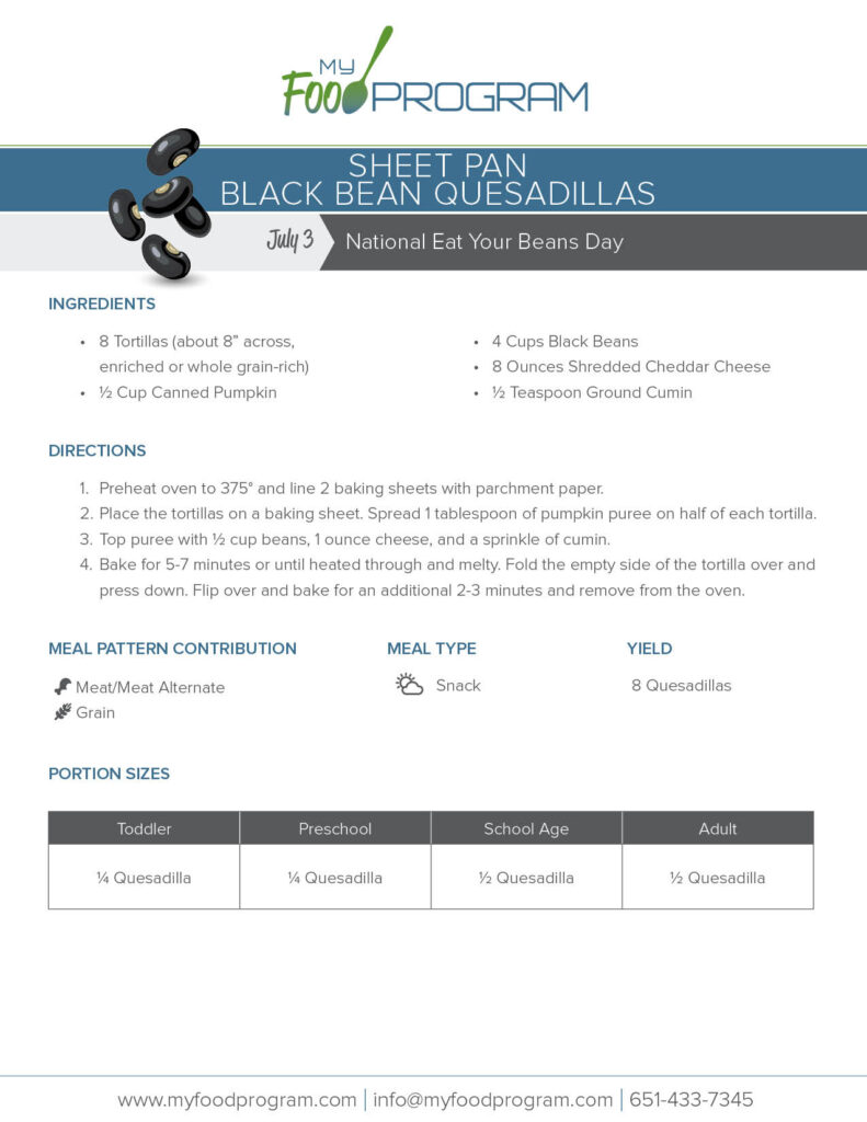 My Food Program Sheet Pan Black Bean Quesadillas Recipe