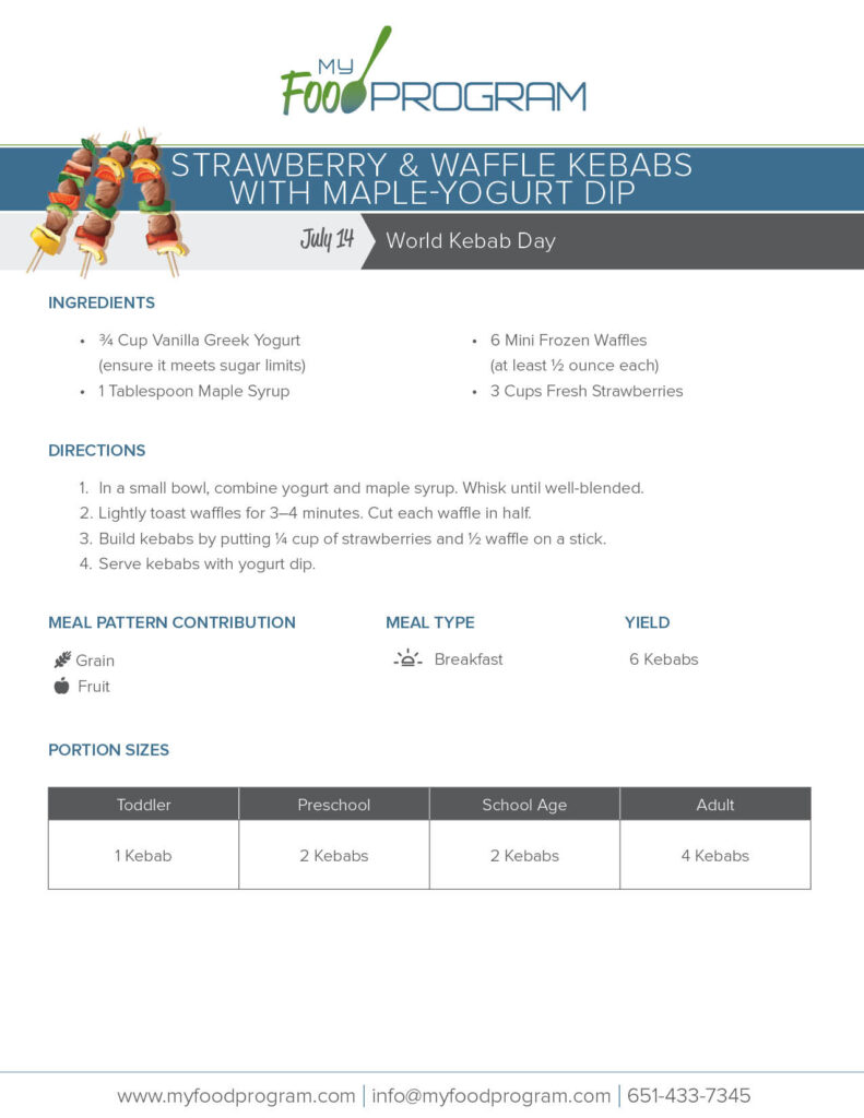 My Food Program Strawberry & Waffle Kebabs with Maple-Yogurt Dip Recipe