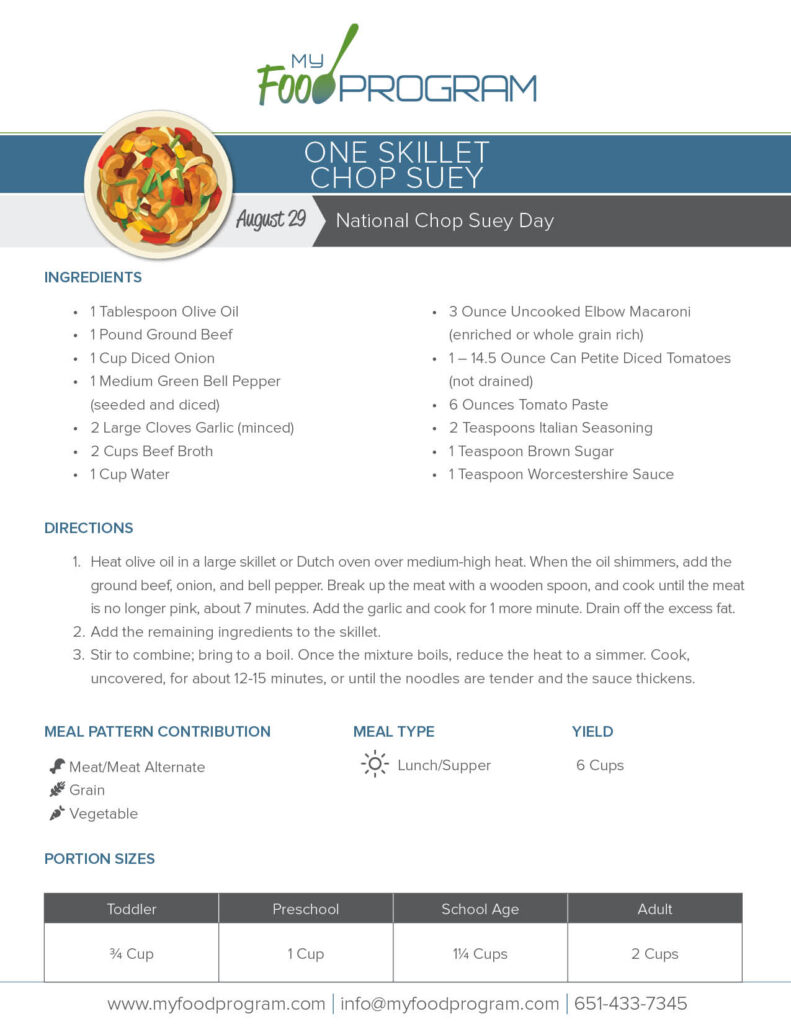My Food Program One Skillet Chop Suey Recipe