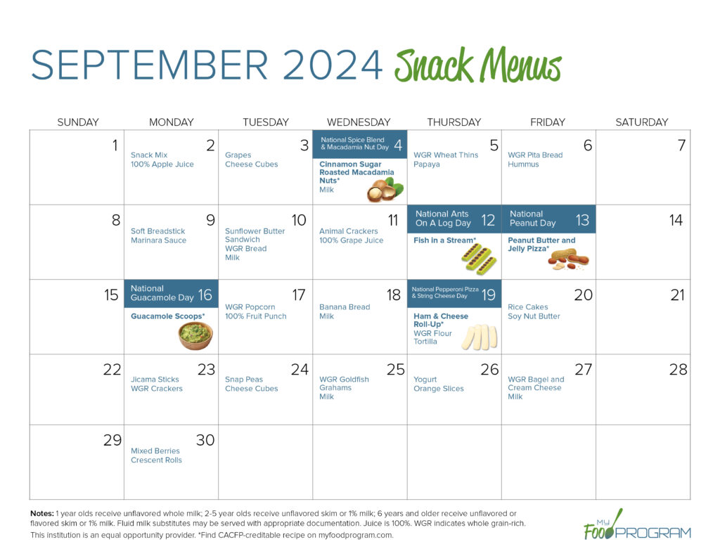 September 2024 Snack Menus