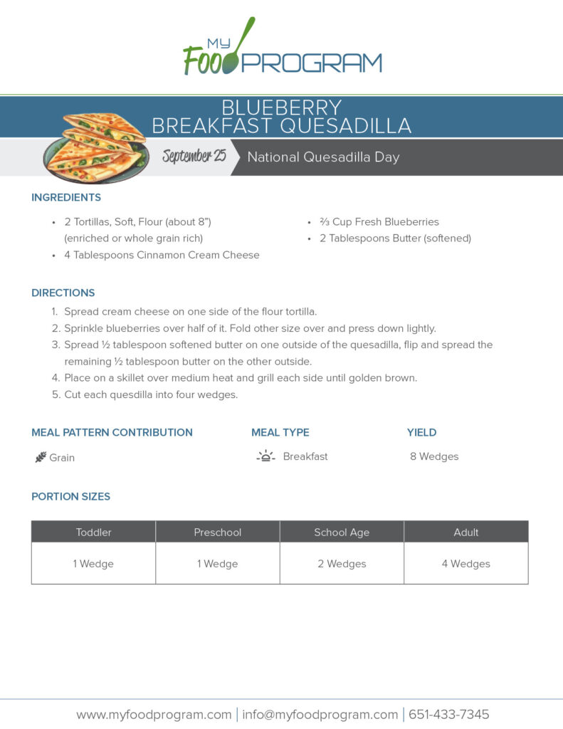 My Food Program Blueberry Breakfast Quesadilla Recipe