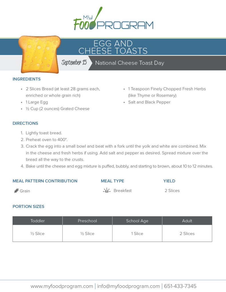 My Food Program Egg and Cheese Toasts Recipe