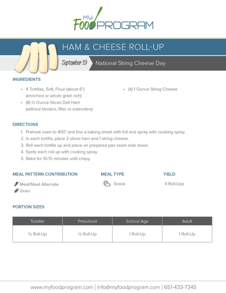 My Food Program Ham & Cheese Roll-Up Recipe
