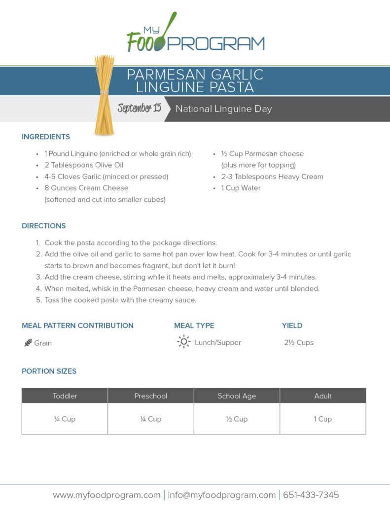 My Food Program Parmesan Garlic Linguine Pasta Recipe