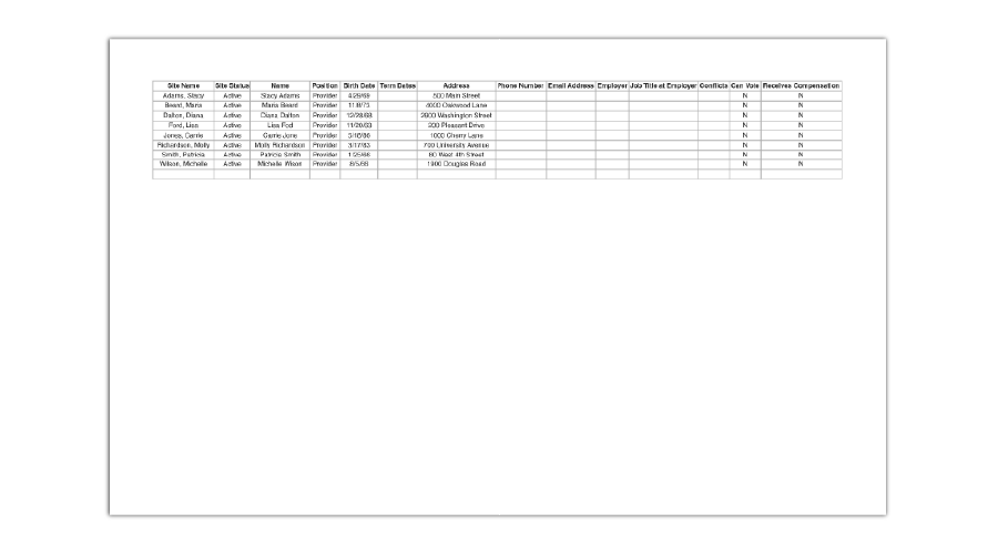 Site Principal Spreadsheet