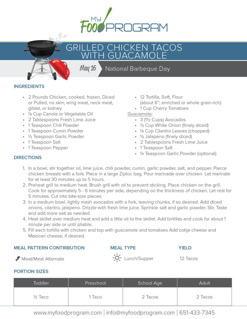 My Food Program Grilled Chicken Tacos with Guacamole Recipe