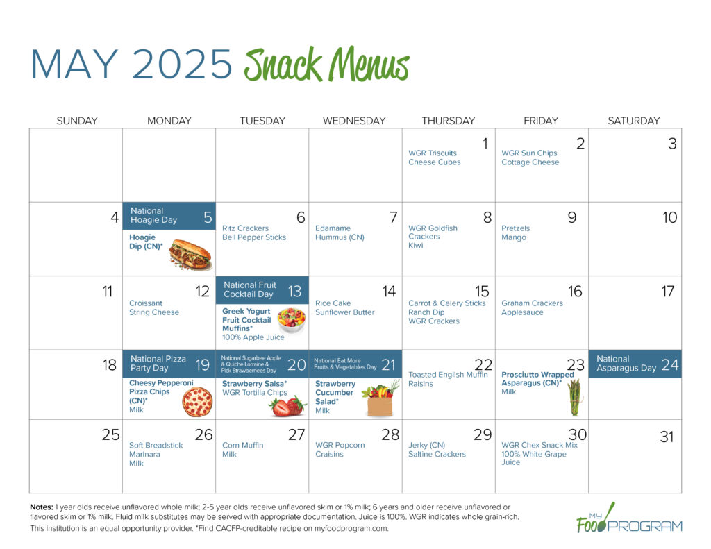 May 2025 Snack Menus