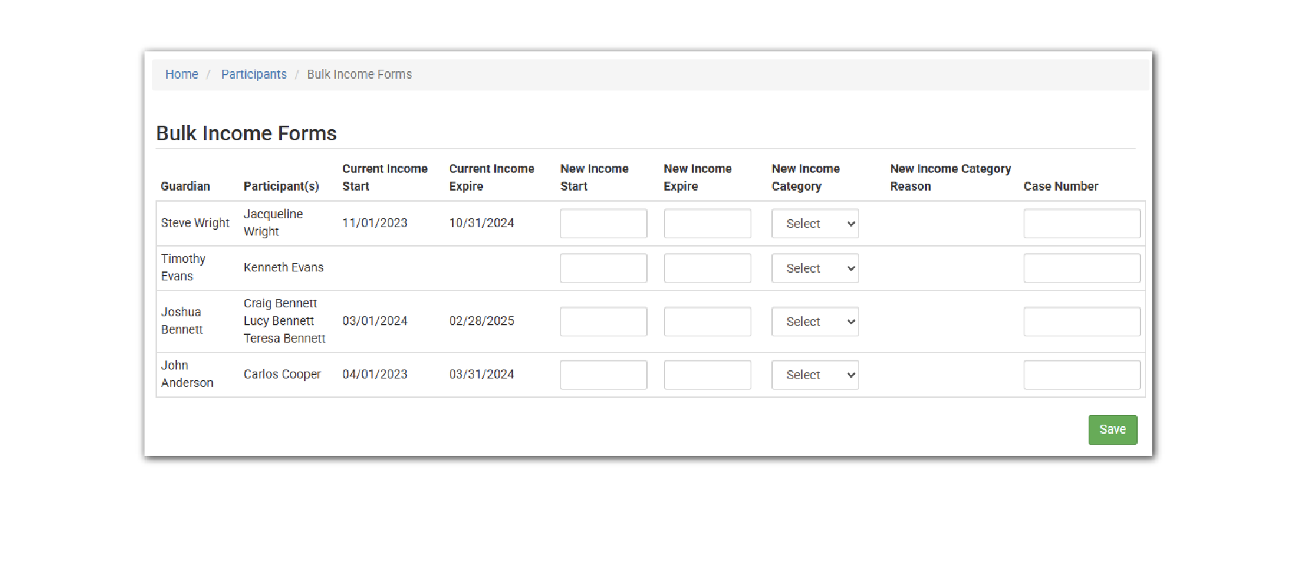 Add Income Forms in Bulk