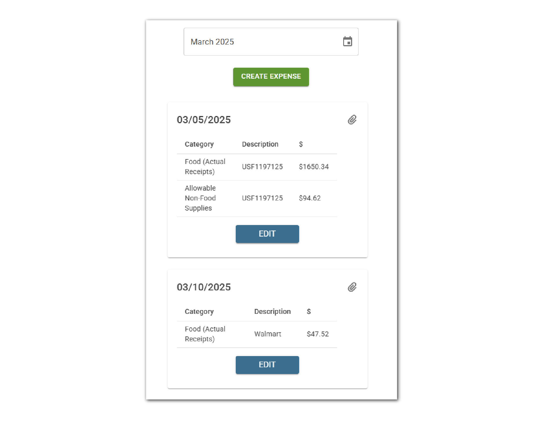 Entering Expenses on Mobile Version
