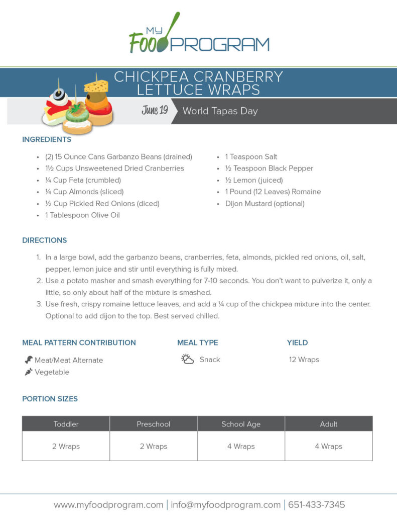 My Food Program Chickpea Cranberry Lettuce Wraps​ Recipe