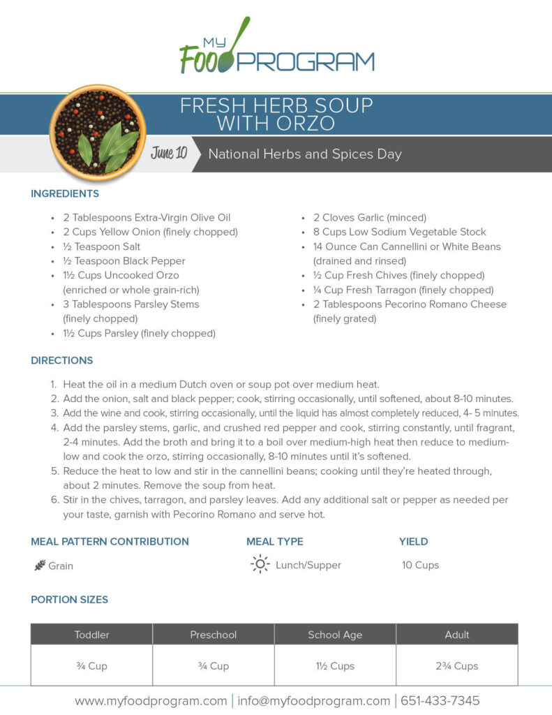 My Food Program Fresh Herb Soup with Orzo​ Recipe