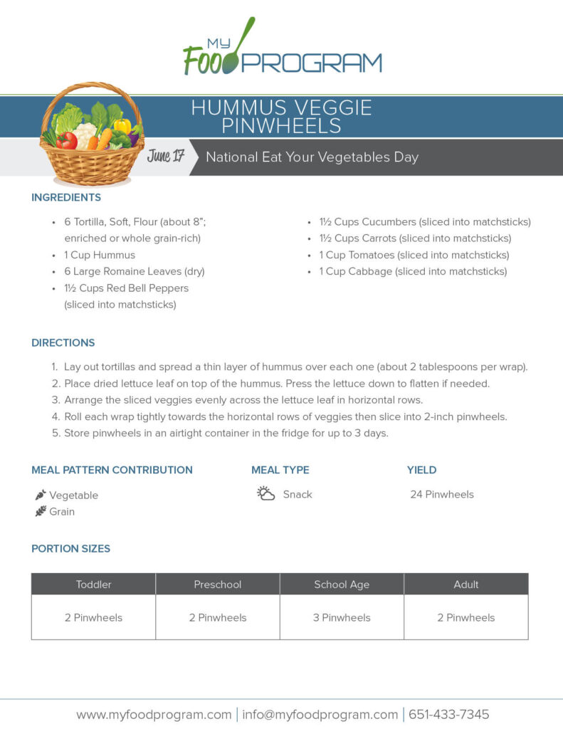 My Food Program Hummus Veggie Pinwheels​ Recipe