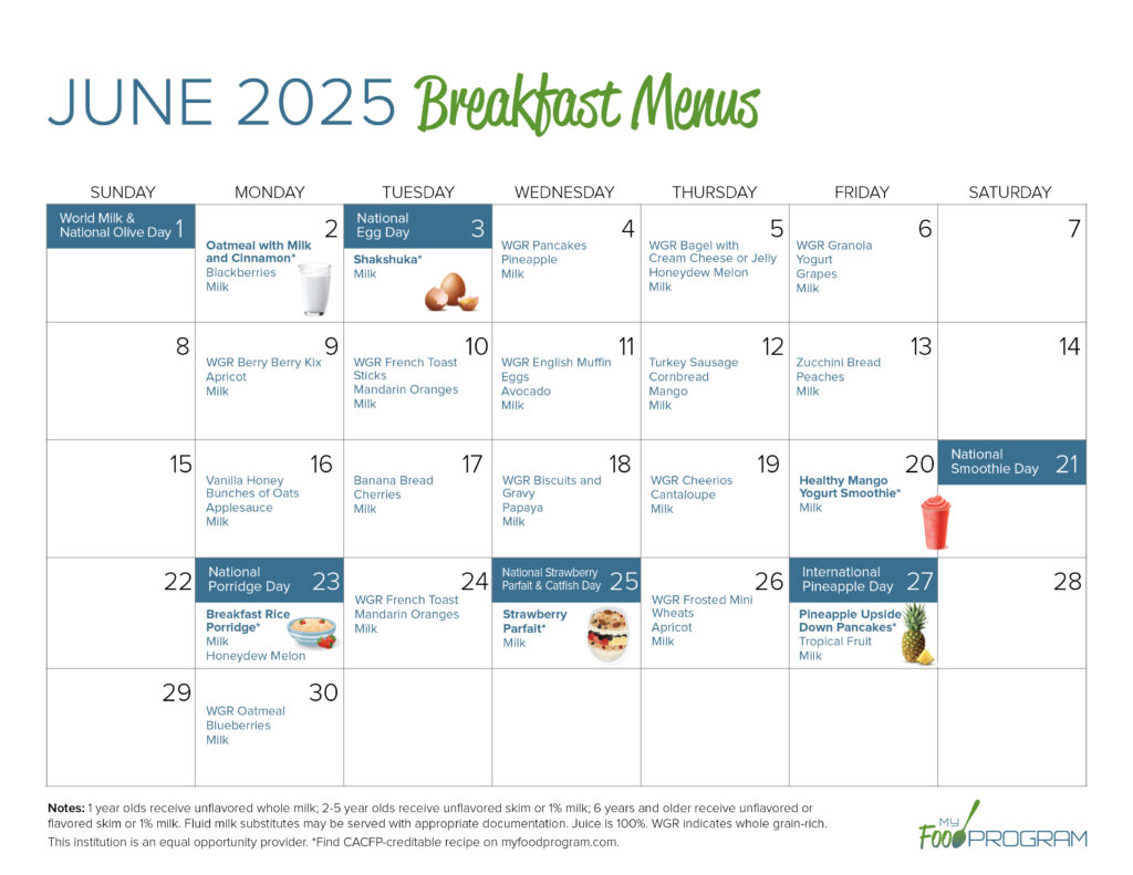 June 2025 Breakfast Menus