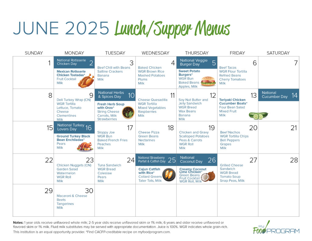 June 2025 Lunch/Supper Menus