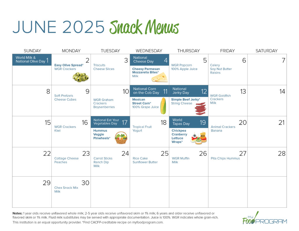 June 2025 Snack Menus