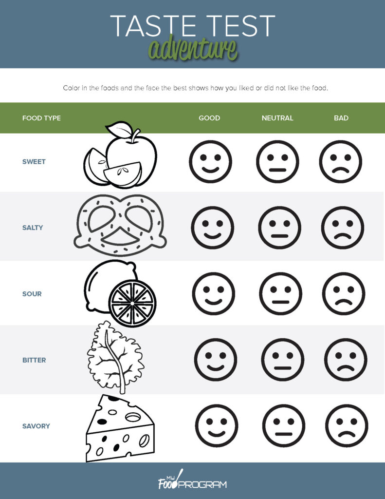 My Food Program Taste Test Adventure Worksheet