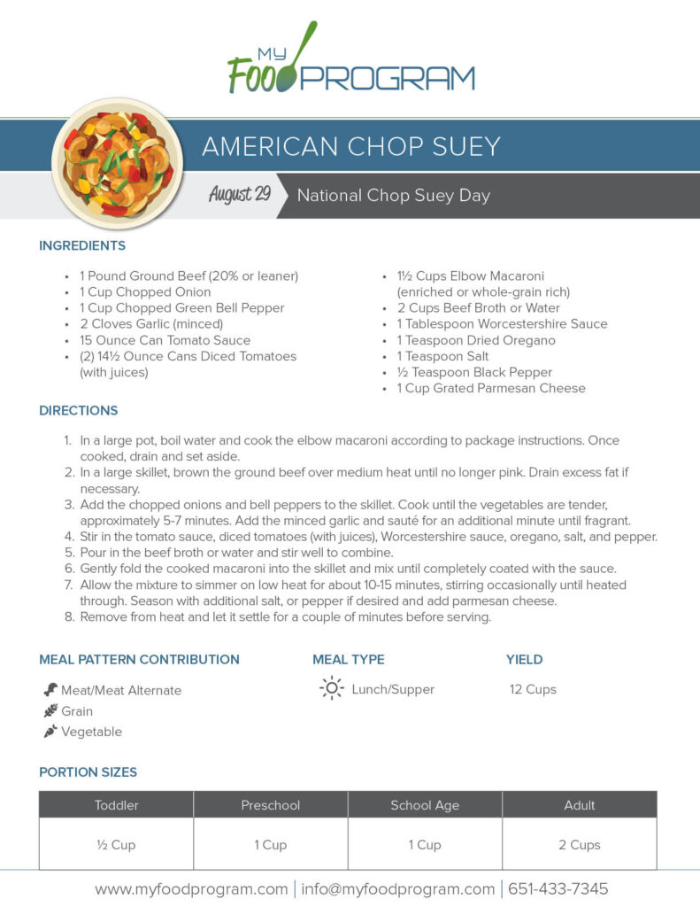 My Food Program American Chop Suey Recipe