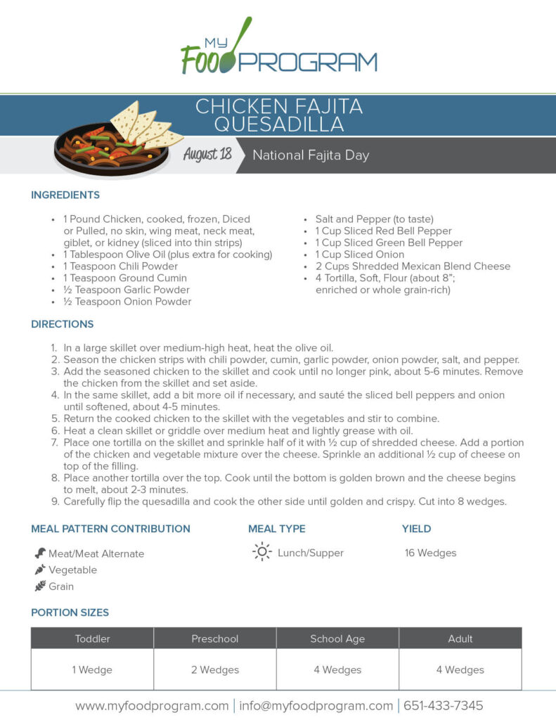 My Food Program Chicken Fajita Quesadilla Recipe