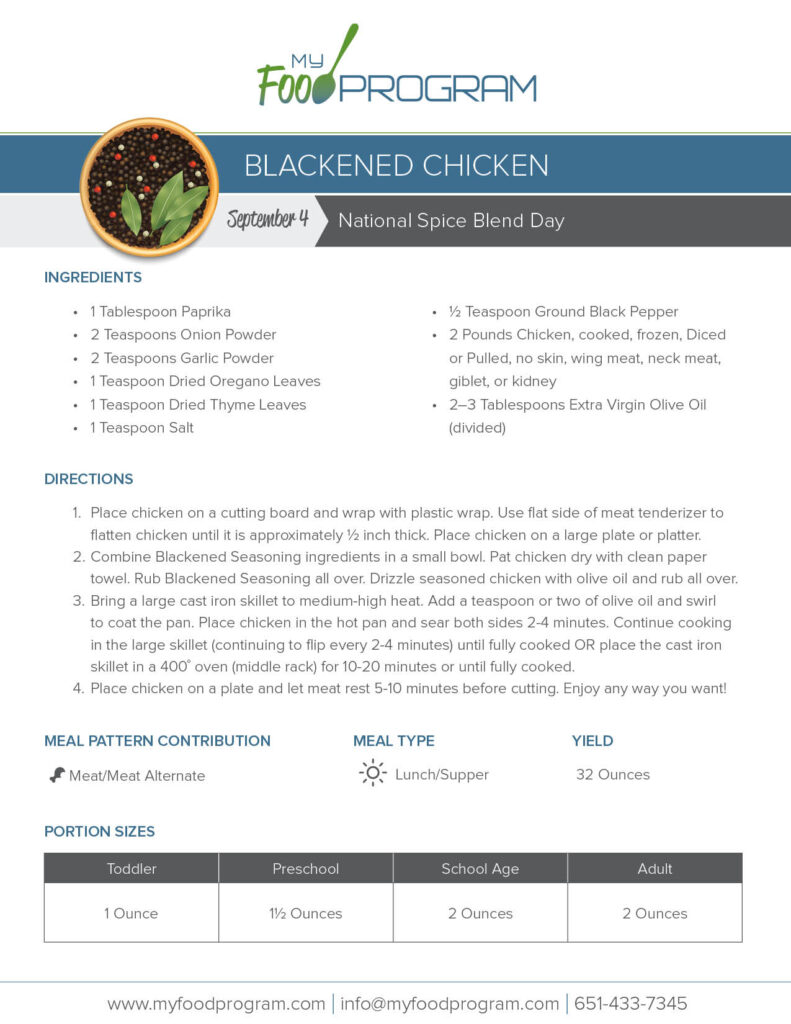 My Food Program Blackened Chicken Recipe