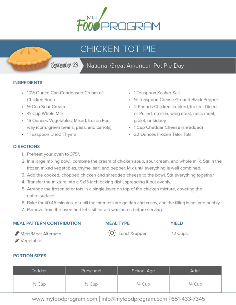 My Food Program Chicken Tot Pie Recipe