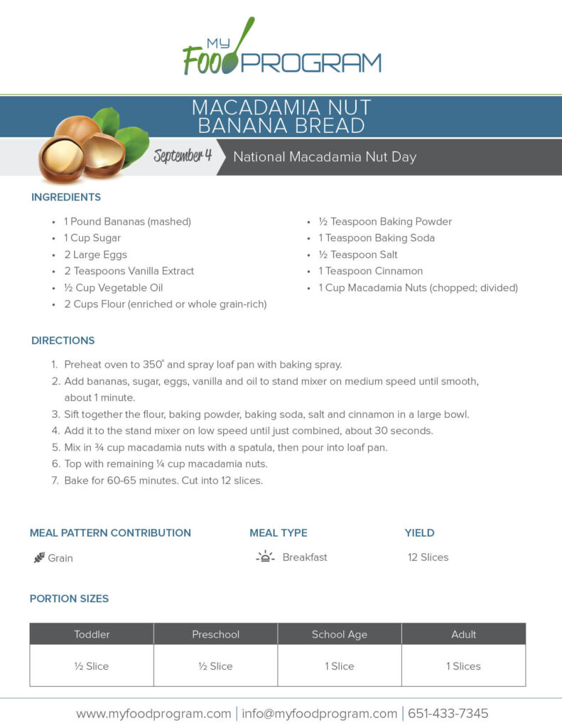 My Food Program Macadamia Nut Banana Bread Recipe