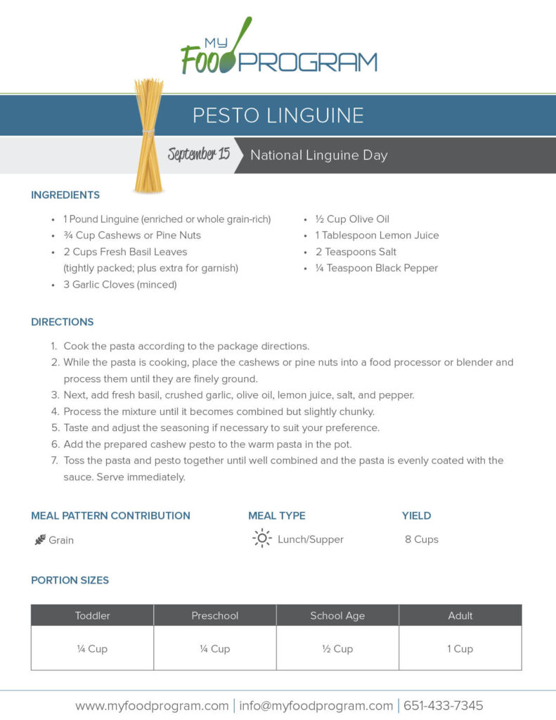 My Food Program Pesto Linguine Recipe