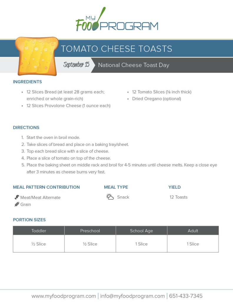 My Food Program Tomato Cheese Toasts Recipe
