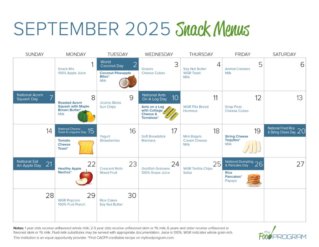 September 2025 Snack Menus