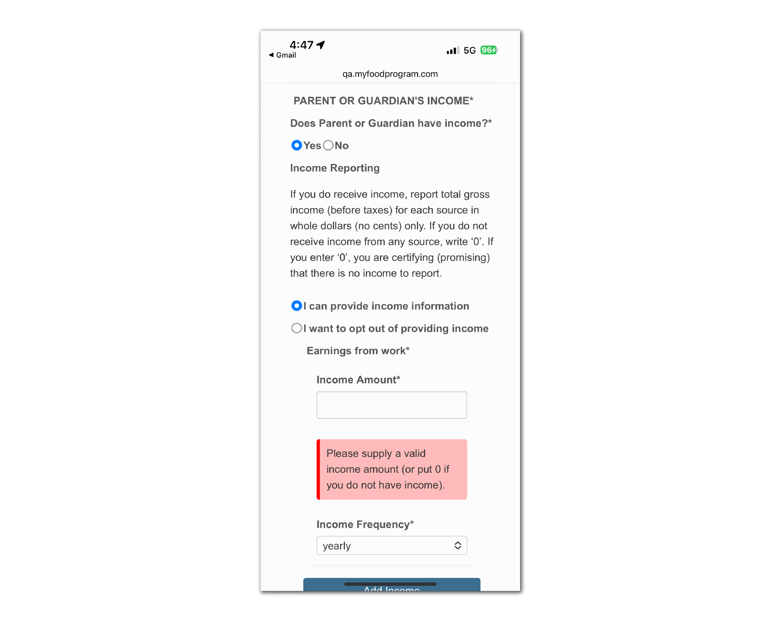 Income Information in Ready Records