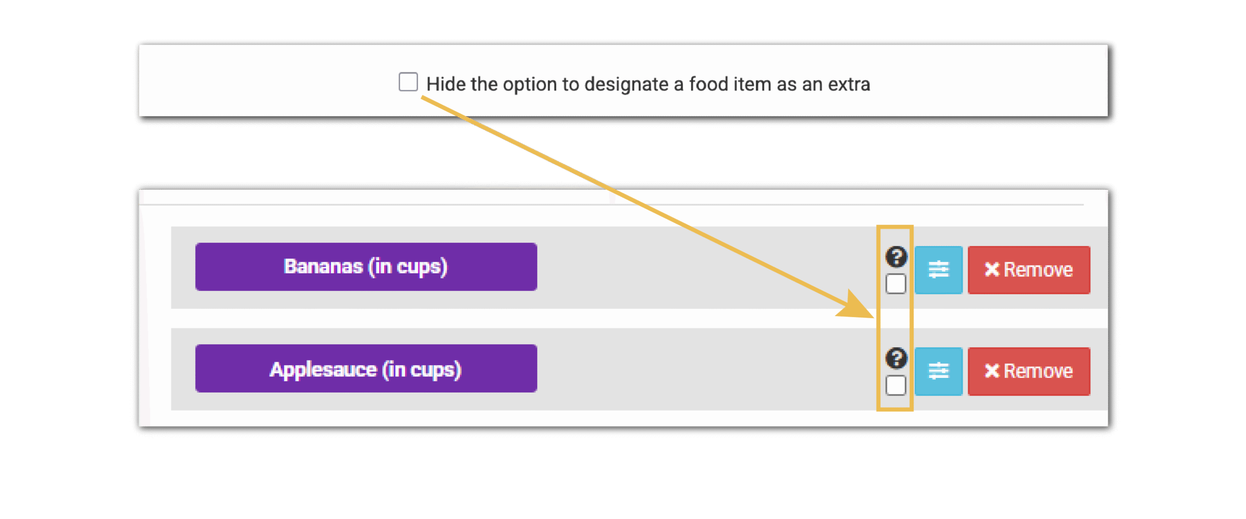 Hide Option to Designate Food Item as Extra
