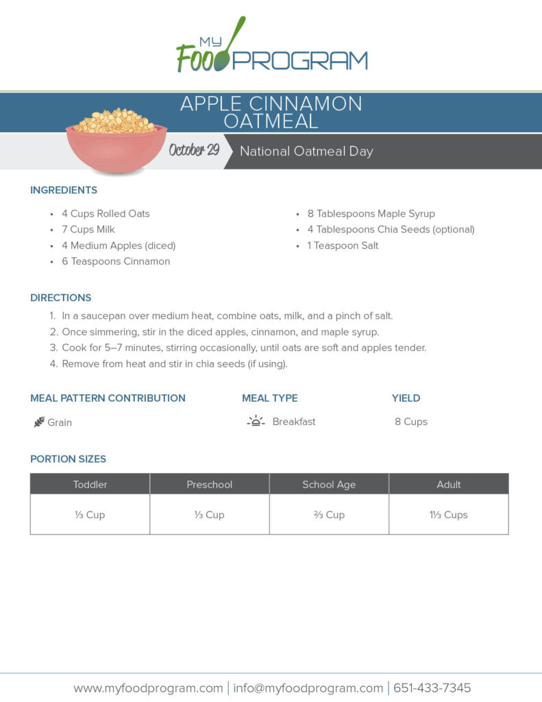 My Food Program Apple Cinnamon Oatmeal​ Recipe