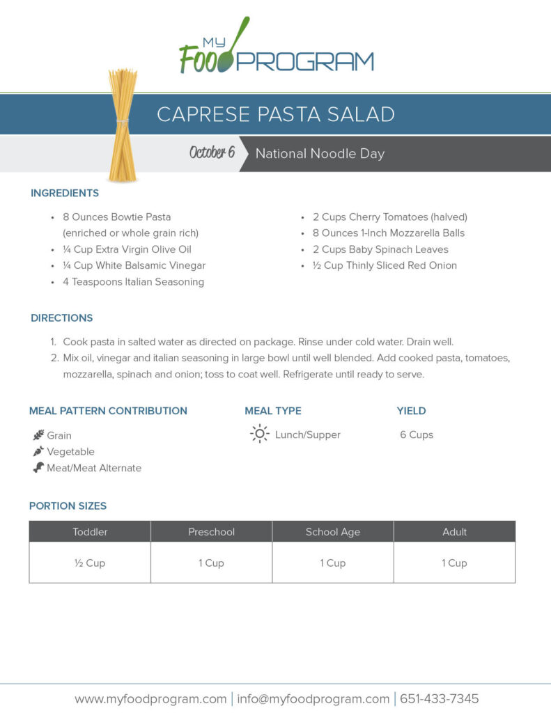 My Food Program Caprese Pasta Salad​ Recipe