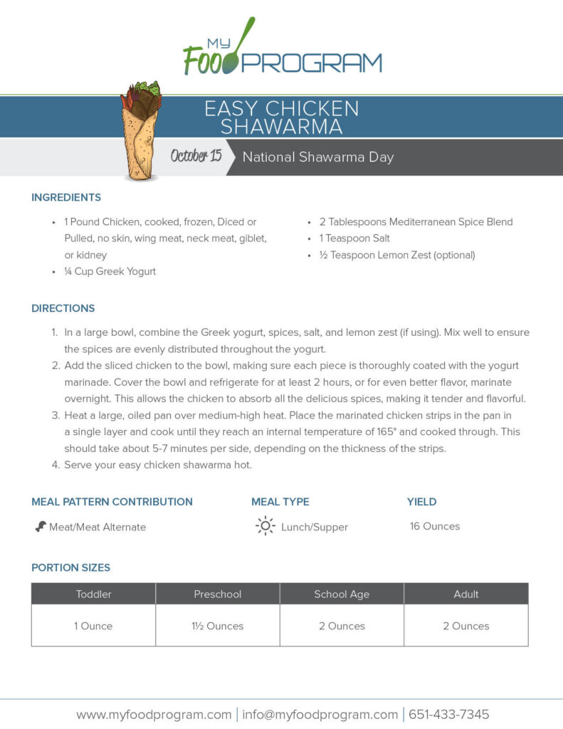 My Food Program Easy Chicken Shawarma​ Recipe