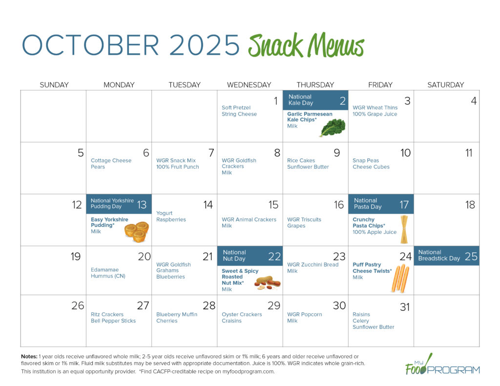 October 2025 Snack Menus
