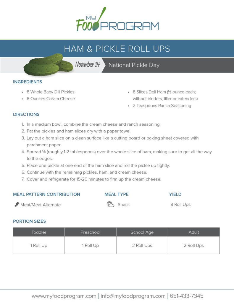My Food Program Ham & Pickle Roll Ups Recipe