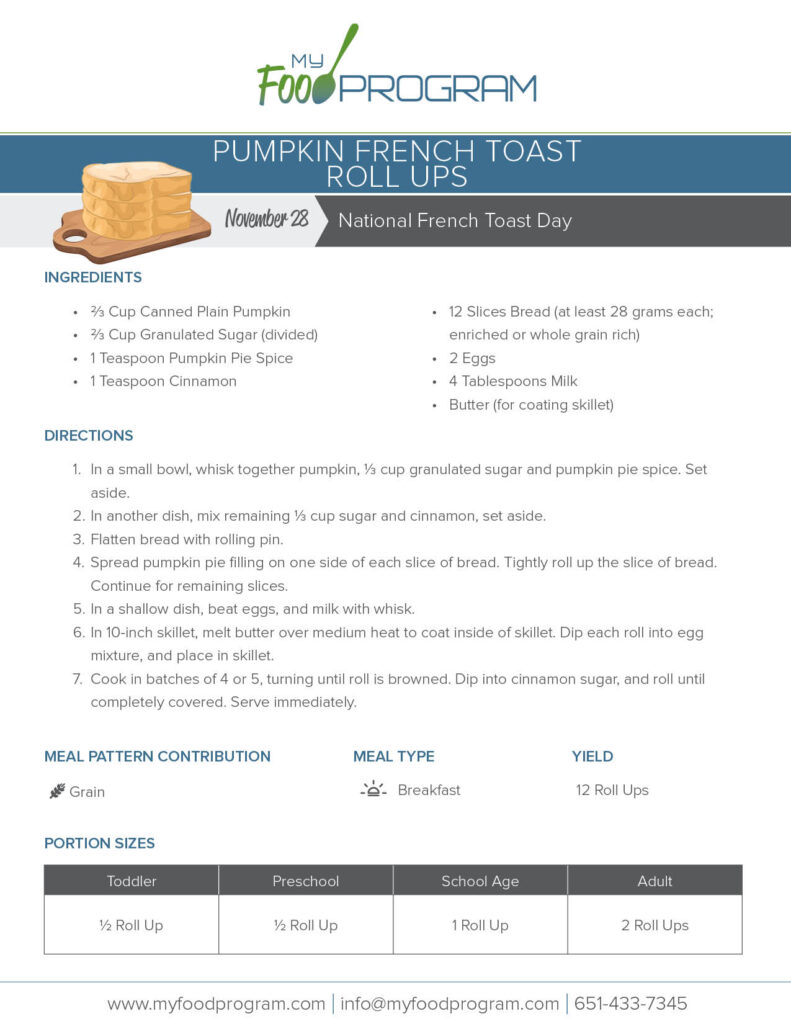 My Food Program Pumpkin French Toast Roll Ups Recipe