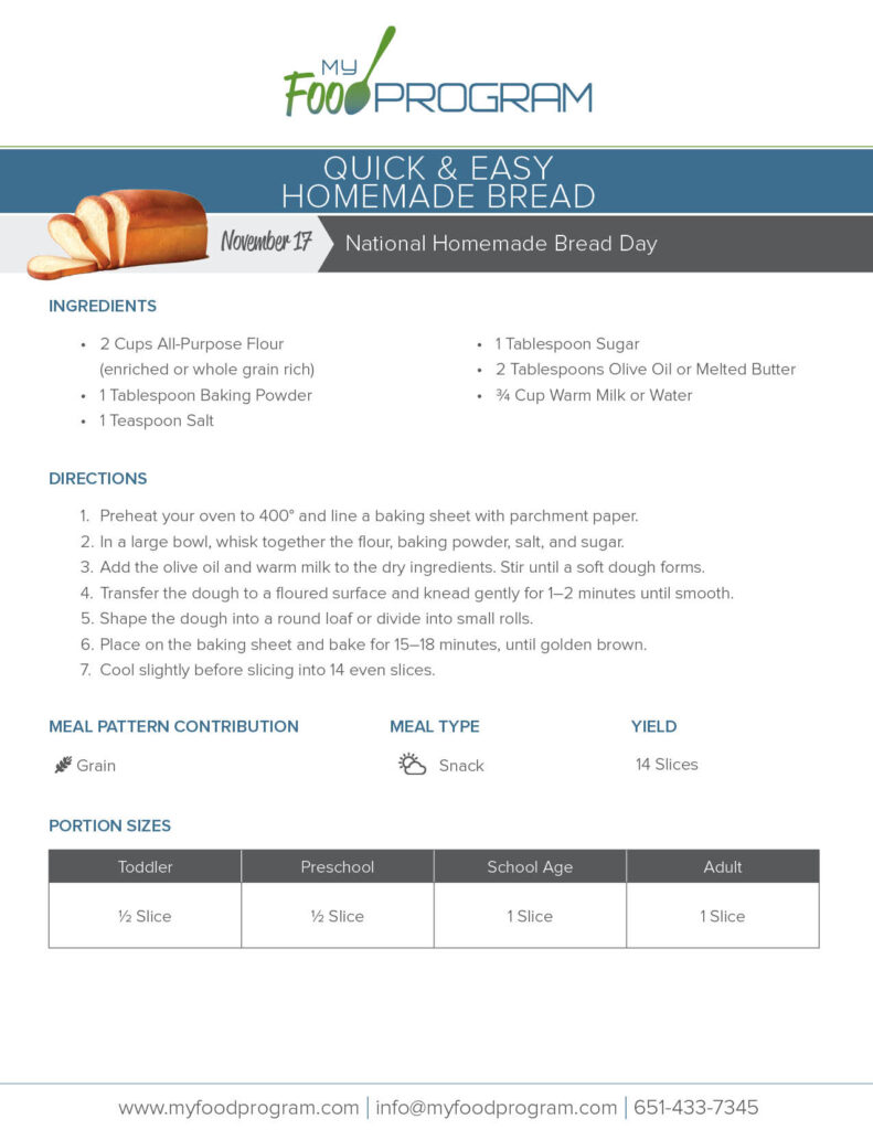 My Food Program Quick & Easy Homemade Bread Recipe