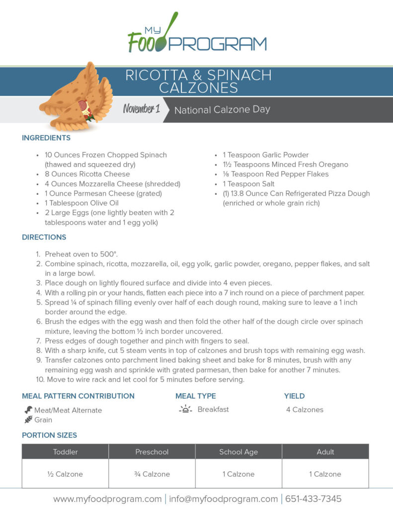 My Food Program Ricotta & Spinach Calzones Recipe