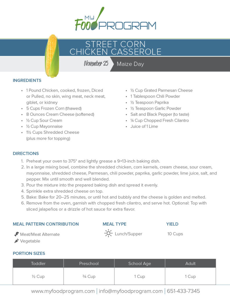 My Food Program Street Corn Chicken Casserole Recipe