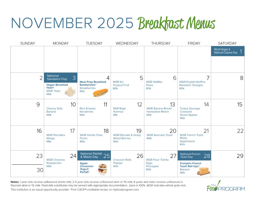 November 2025 Breakfast Menus