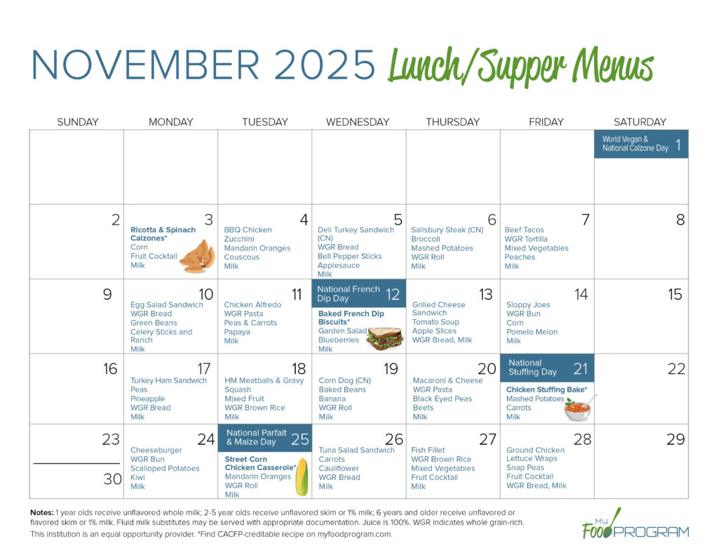 November 2025 Lunch/Supper Menus
