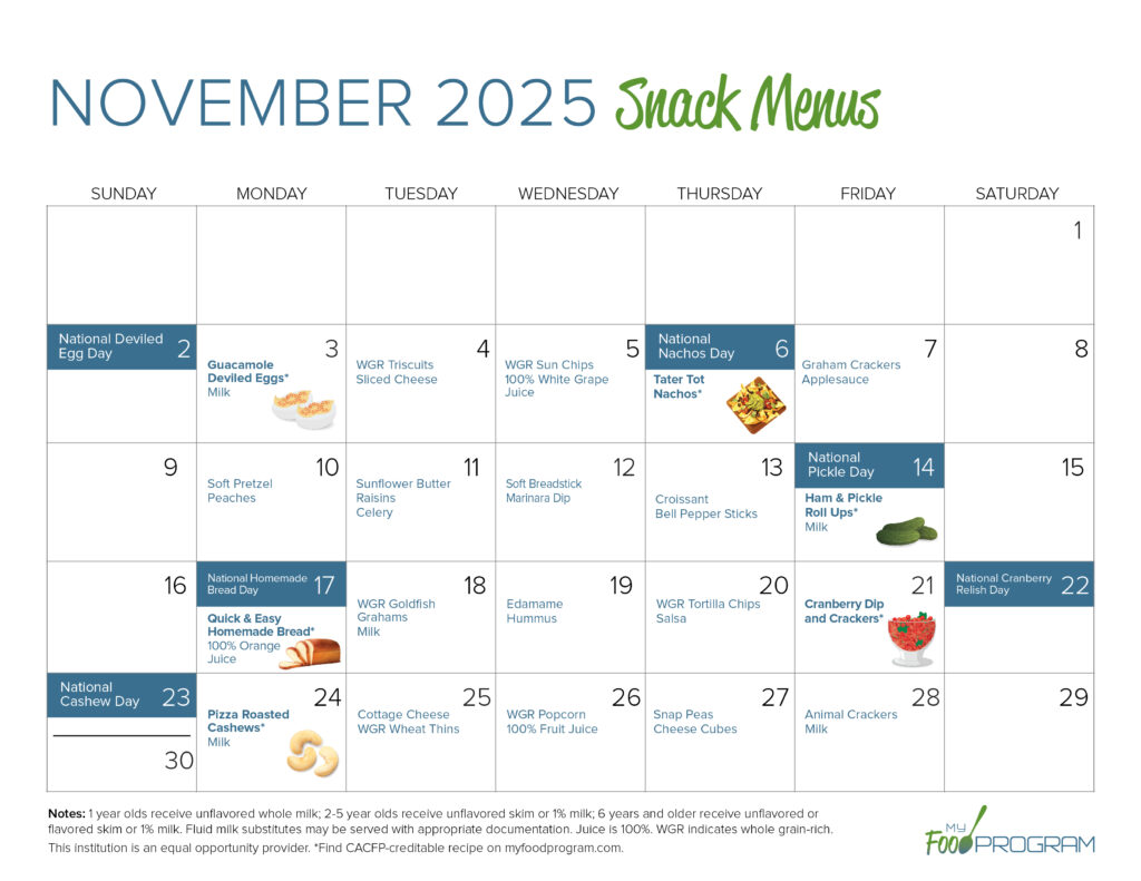 November 2025 Snack Menus