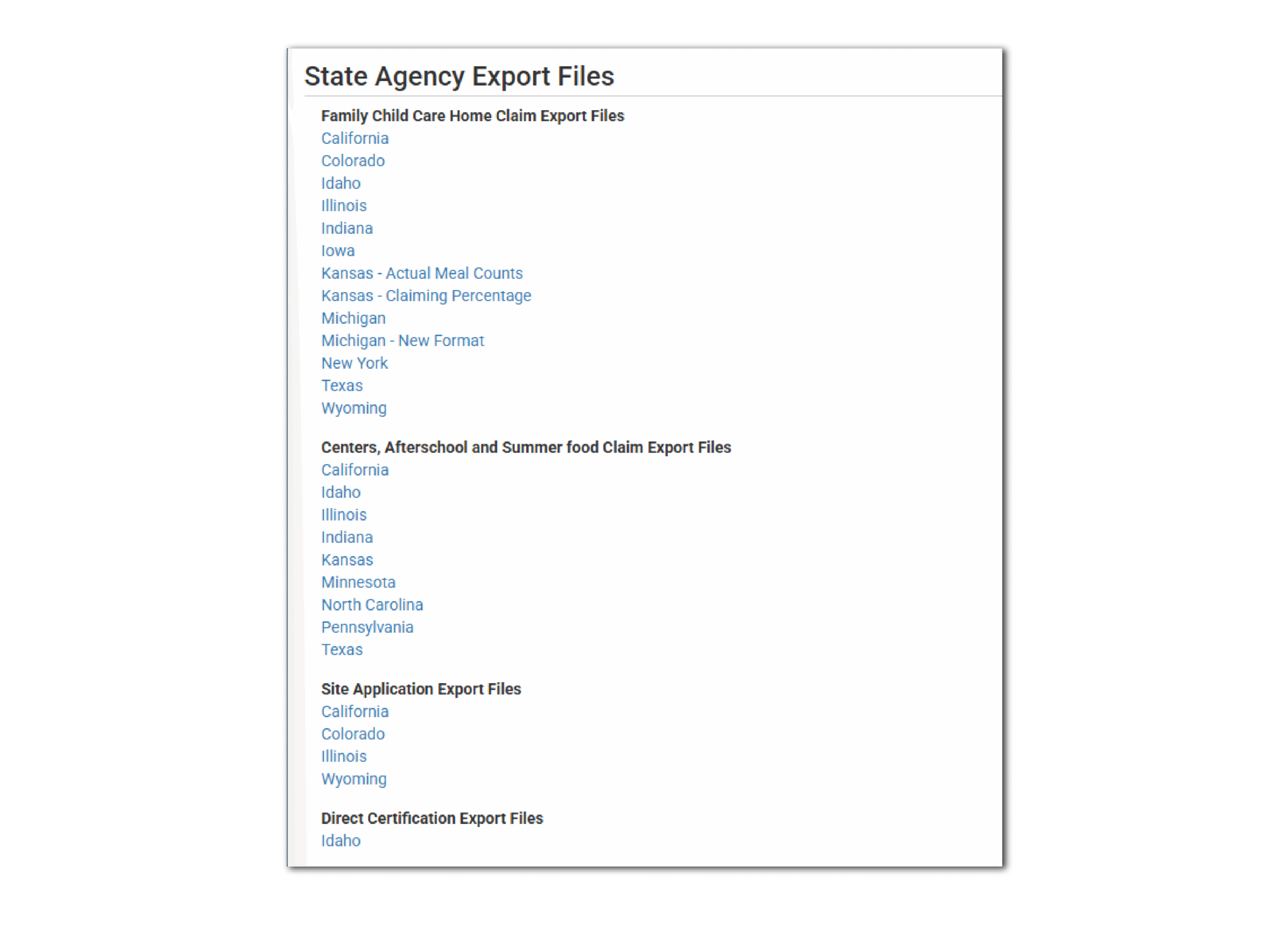 State Agency Export Files