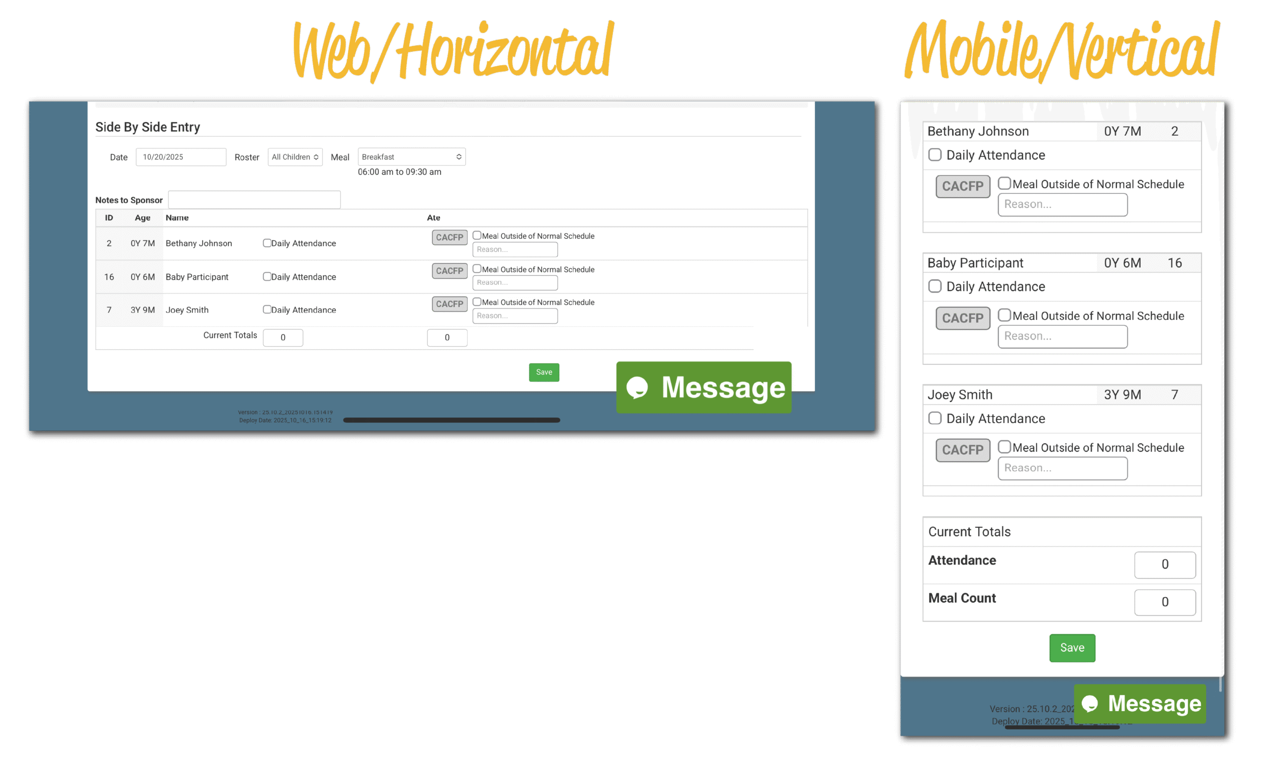 Screen Size Adjustments on Attendance & Meal Count Screens
